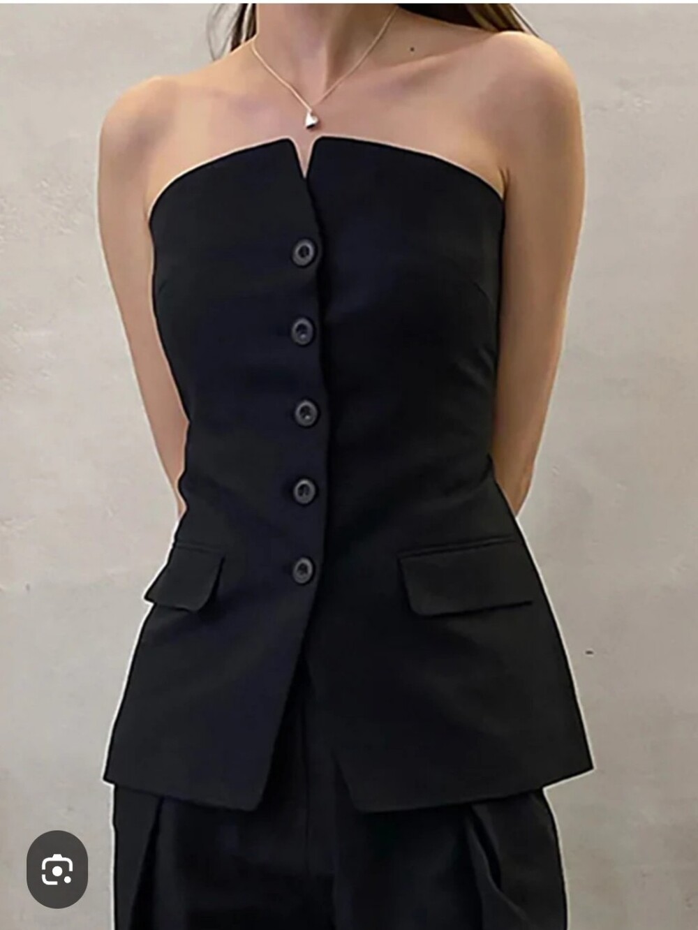 NWT Commense Black Button Down Tube Top Strapless Vest Small